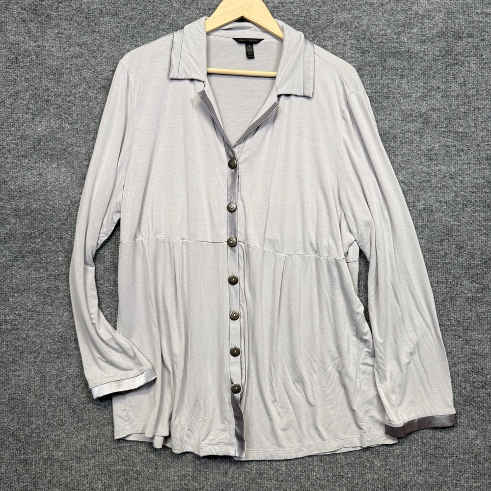 Cool Nights Size XL Sleep Shirt Dress Nightgown Off White Bamboo Long Sleeves